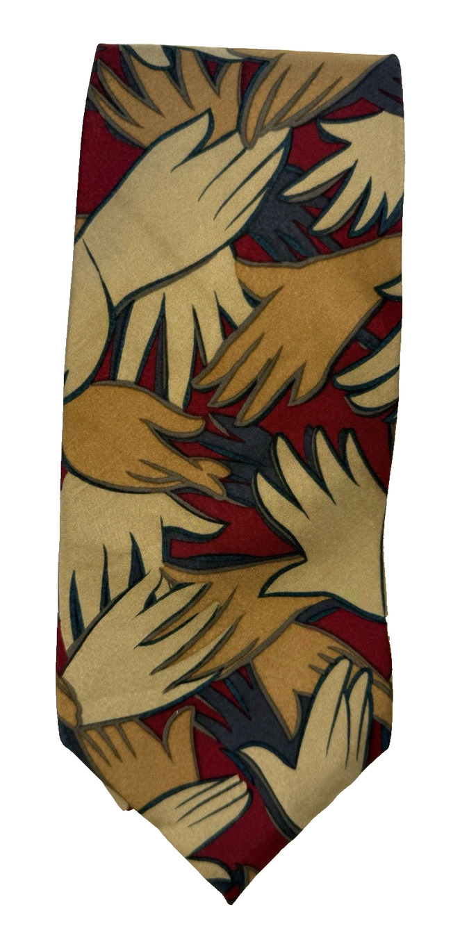Vtg 1991 The Beatles "Hold Your Hand" Silk Tie Apple Corps Graphic hands dark re